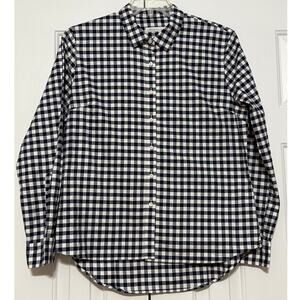 Women's Peter Millar Navy Checked Button Down Shirt, Size L